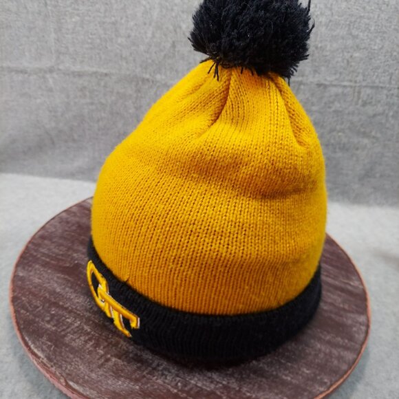 Yellow & Black GT Knit Beanie With Pom-Pom Hat 47 Brand College - Picture 7 of 10